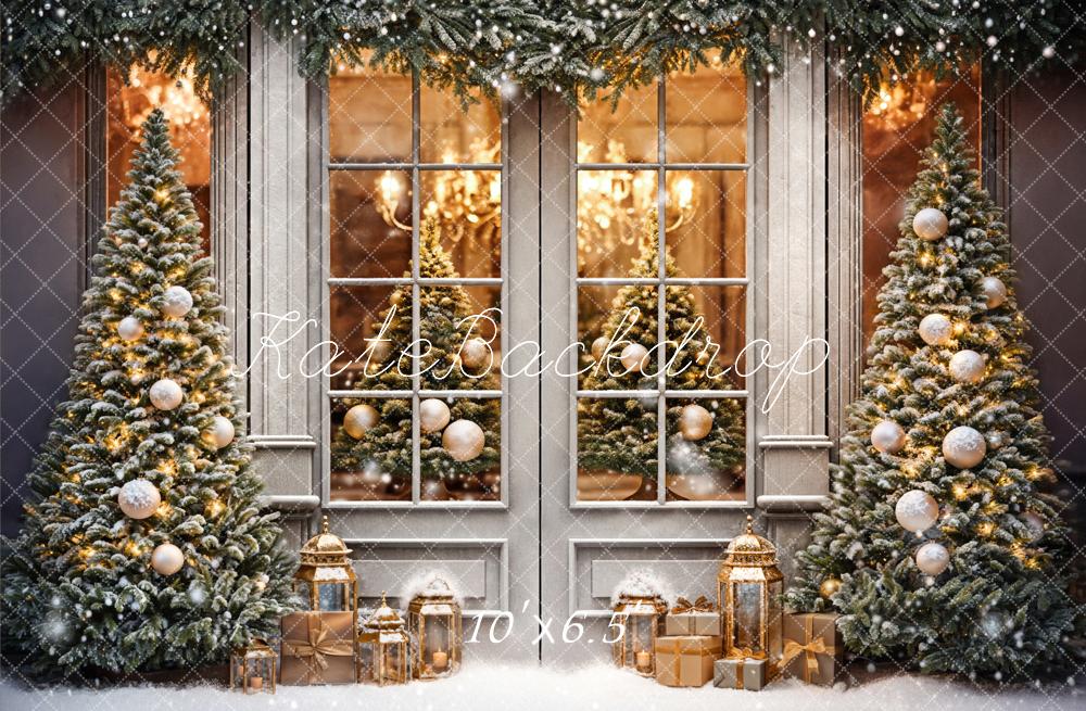 Kate Winter Weihnachten Grauer Retro Eingerahmtes Fenster Hintergrund entworfen von Chain Photography - Kate Backdrop.de