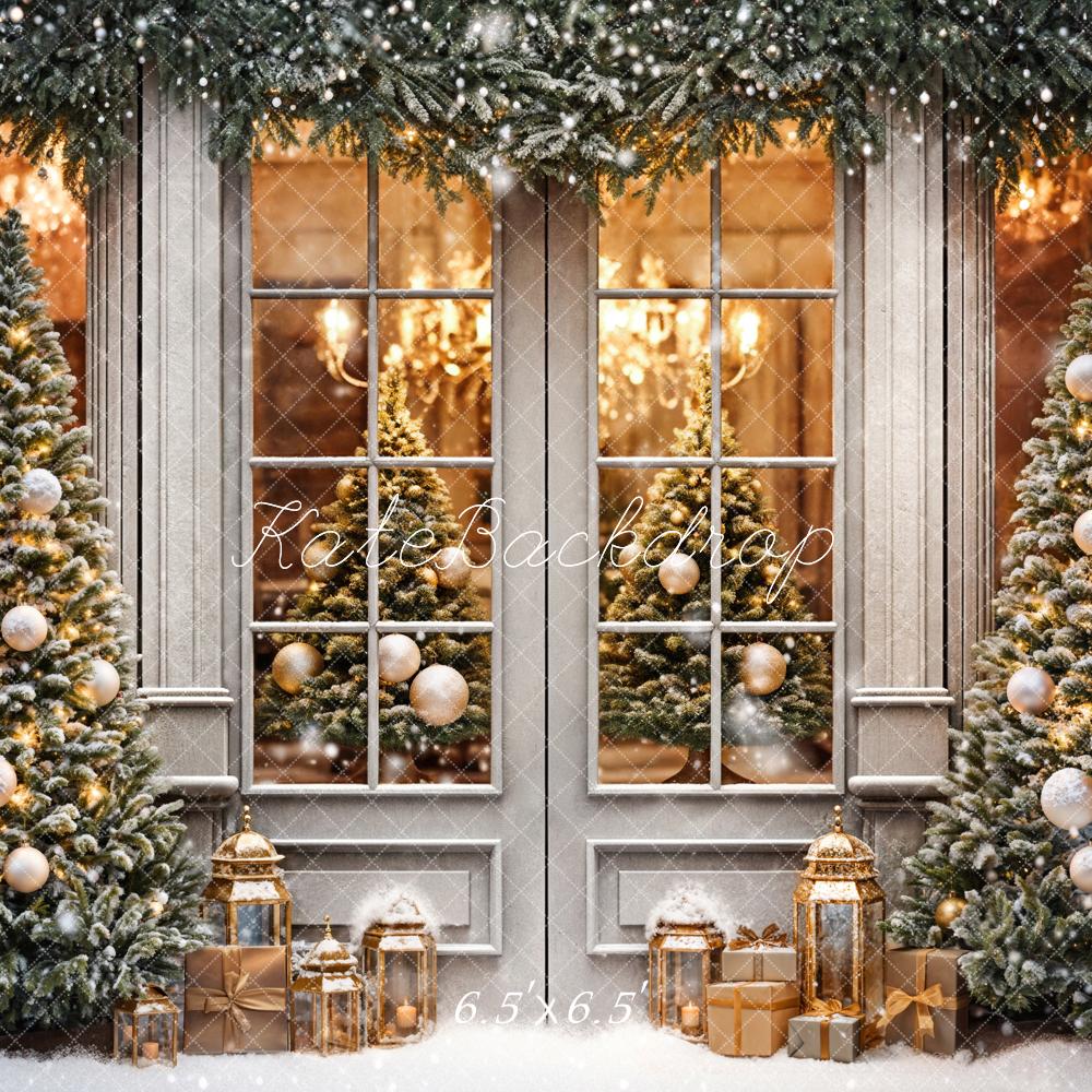 Kate Winter Weihnachten Grauer Retro Eingerahmtes Fenster Hintergrund entworfen von Chain Photography - Kate Backdrop.de