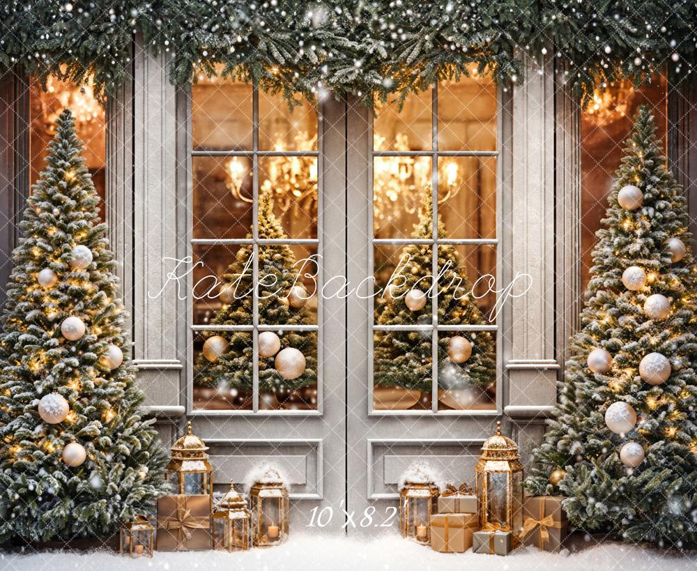 Kate Winter Weihnachten Grauer Retro Eingerahmtes Fenster Hintergrund entworfen von Chain Photography - Kate Backdrop.de