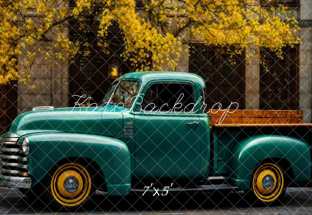 Kate Herbst Outdoor Straße Dunkelgrüner Lastwagen Hintergrund entworfen von Chain Photography - Kate Backdrop.de