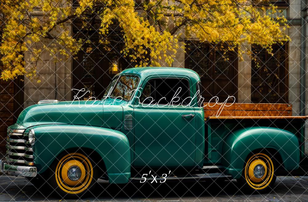 Kate Herbst Outdoor Straße Dunkelgrüner Lastwagen Hintergrund entworfen von Chain Photography - Kate Backdrop.de