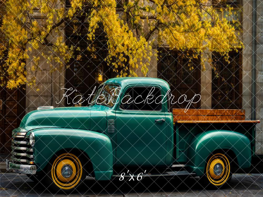 Kate Herbst Outdoor Straße Dunkelgrüner Lastwagen Hintergrund entworfen von Chain Photography - Kate Backdrop.de