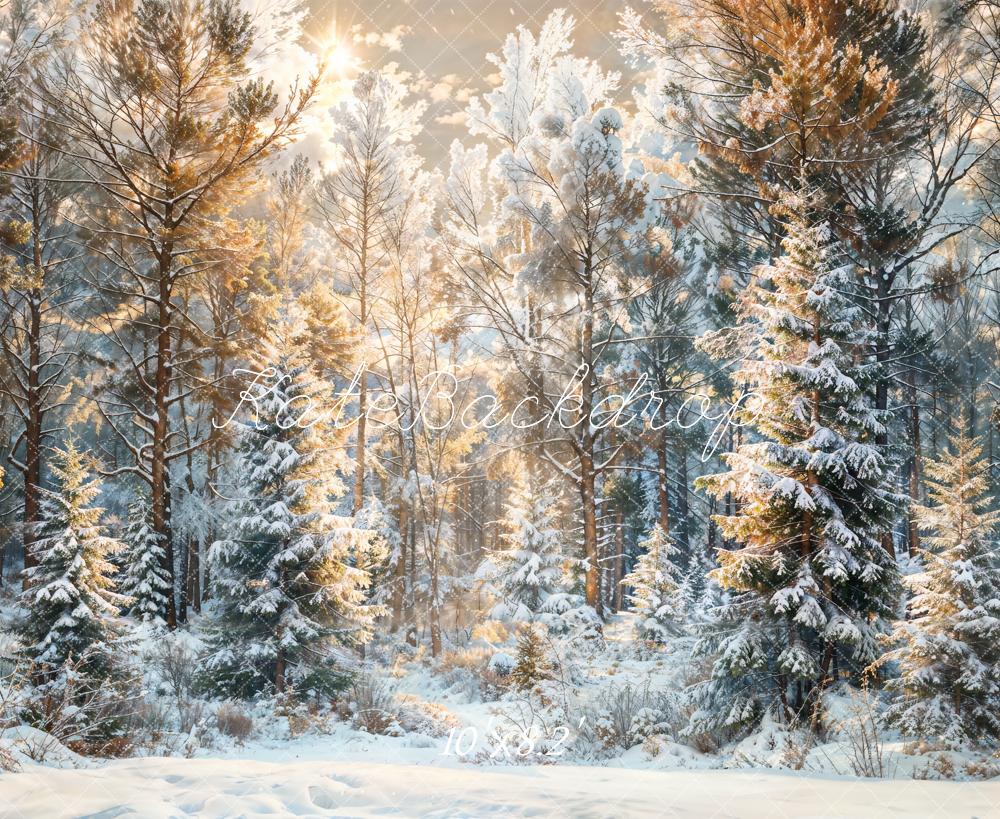 Kate Winter Weihnachten Outdoor Kiefernwald Hintergrund entworfen von Chain Photography - Kate Backdrop.de