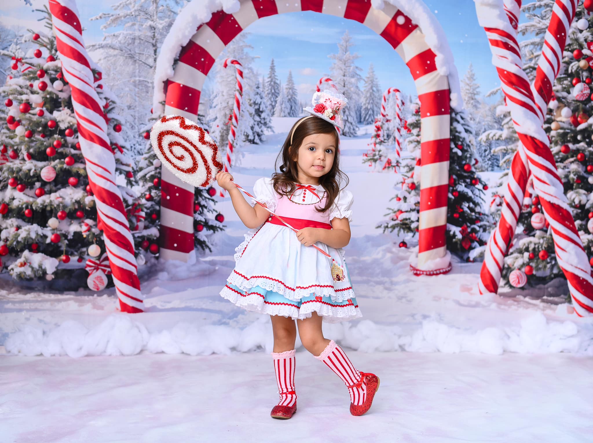 Kate Winter Weihnachten Outdoor Wald Schnee Candy Bogen Hintergrund entworfen von Chain Photography - Kate Backdrop.de