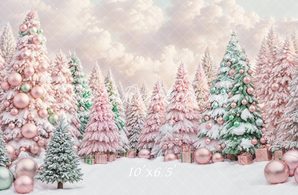 Kate Träumerisch Rosa und Grün Weihnachtsbaum Wald Hintergrund entworfen von Chain Photography - Kate Backdrop.de