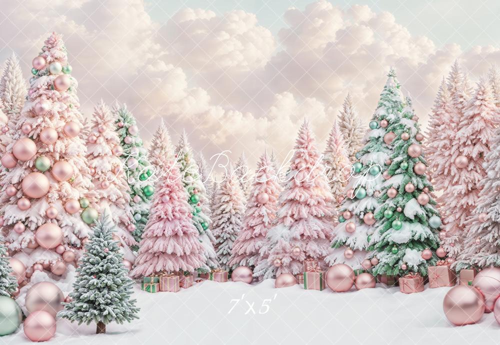 Kate Träumerisch Rosa und Grün Weihnachtsbaum Wald Hintergrund entworfen von Chain Photography - Kate Backdrop.de