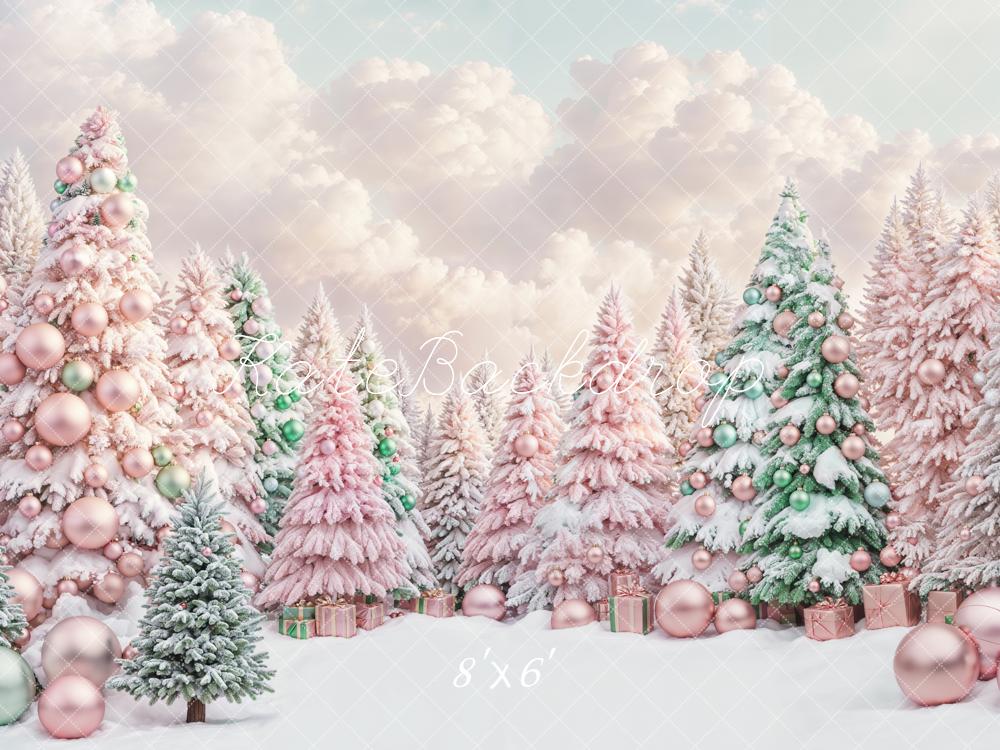 Kate Träumerisch Rosa und Grün Weihnachtsbaum Wald Hintergrund entworfen von Chain Photography - Kate Backdrop.de