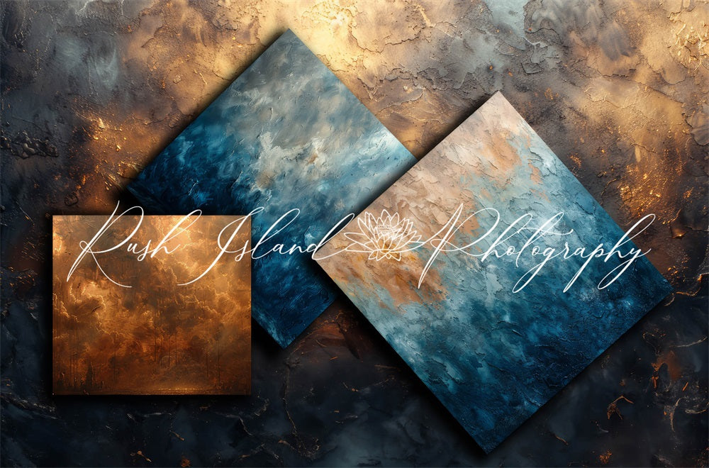 Kate Vintage Blaue und Goldene Metallwand Hintergrund entworfen von Laura Bybee - Kate Backdrop.de