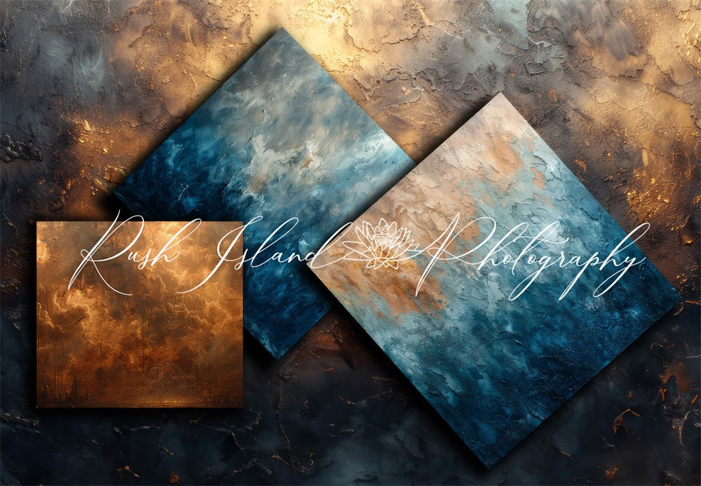 Kate Vintage Blaue und Goldene Metallwand Hintergrund entworfen von Laura Bybee - Kate Backdrop.de