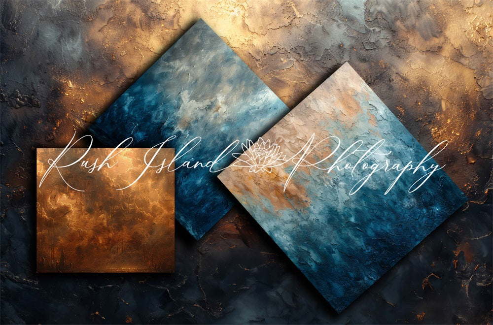 Kate Vintage Blaue und Goldene Metallwand Hintergrund entworfen von Laura Bybee - Kate Backdrop.de