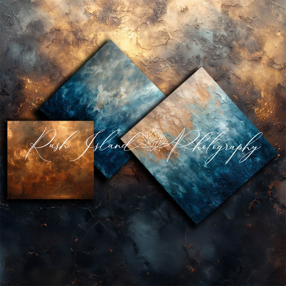 Kate Vintage Blaue und Goldene Metallwand Hintergrund entworfen von Laura Bybee - Kate Backdrop.de