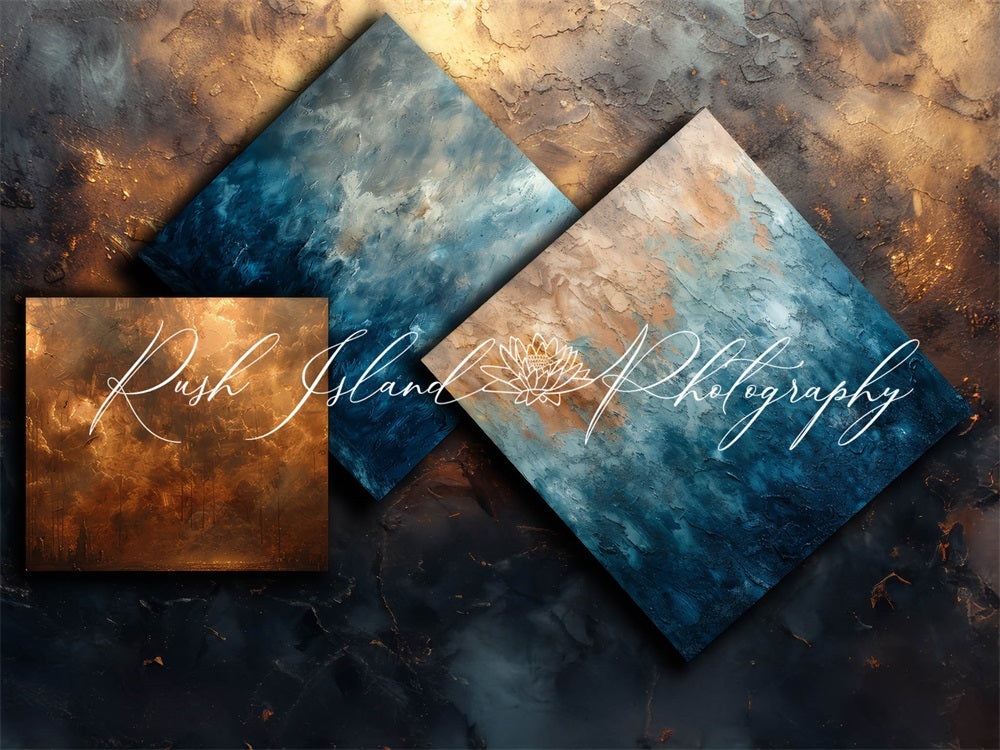 Kate Vintage Blaue und Goldene Metallwand Hintergrund entworfen von Laura Bybee - Kate Backdrop.de