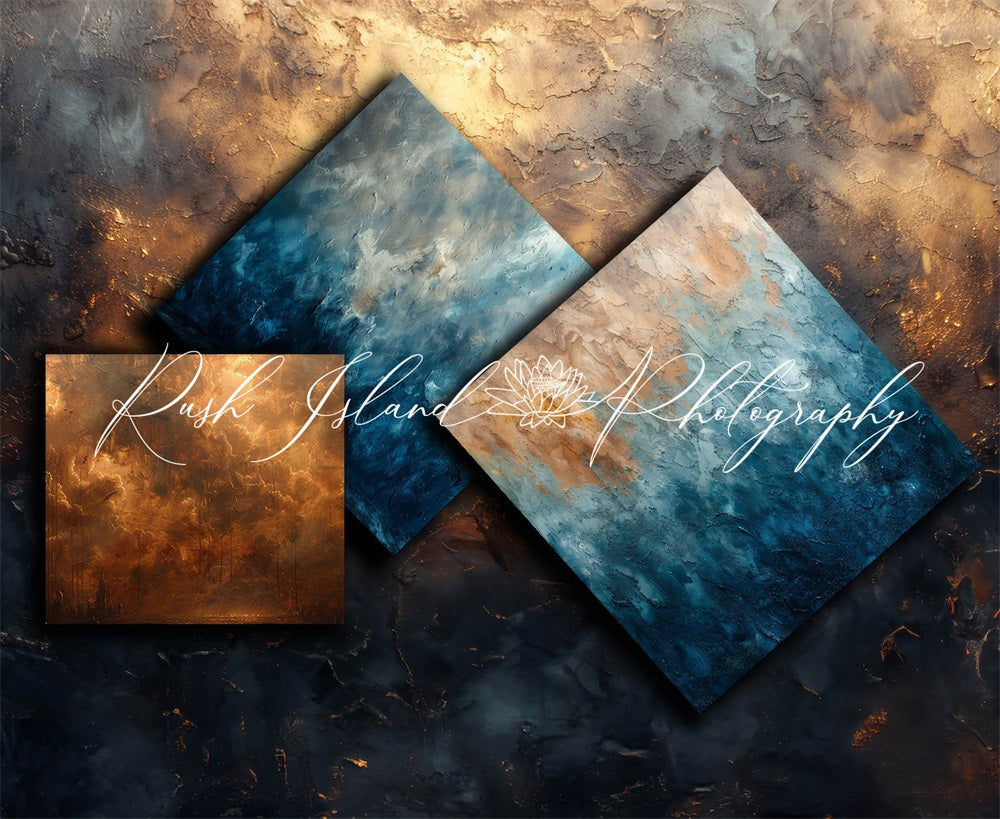 Kate Vintage Blaue und Goldene Metallwand Hintergrund entworfen von Laura Bybee - Kate Backdrop.de