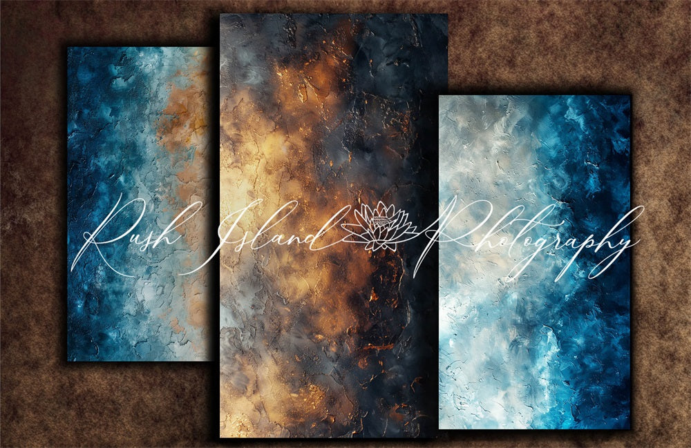 Kate Vintage Blaue und Goldene Metallwand Braun Wand Hintergrund entworfen von Laura Bybee - Kate Backdrop.de