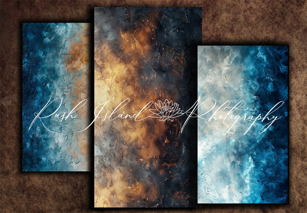 Kate Vintage Blaue und Goldene Metallwand Braun Wand Hintergrund entworfen von Laura Bybee - Kate Backdrop.de