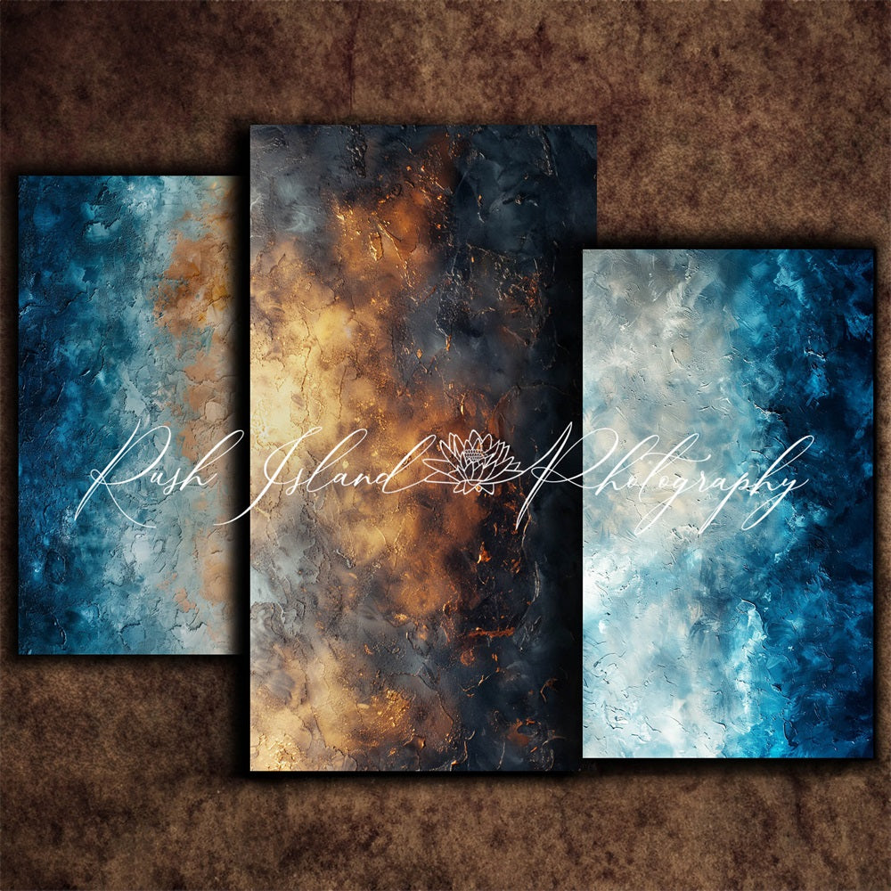 Kate Vintage Blaue und Goldene Metallwand Braun Wand Hintergrund entworfen von Laura Bybee - Kate Backdrop.de