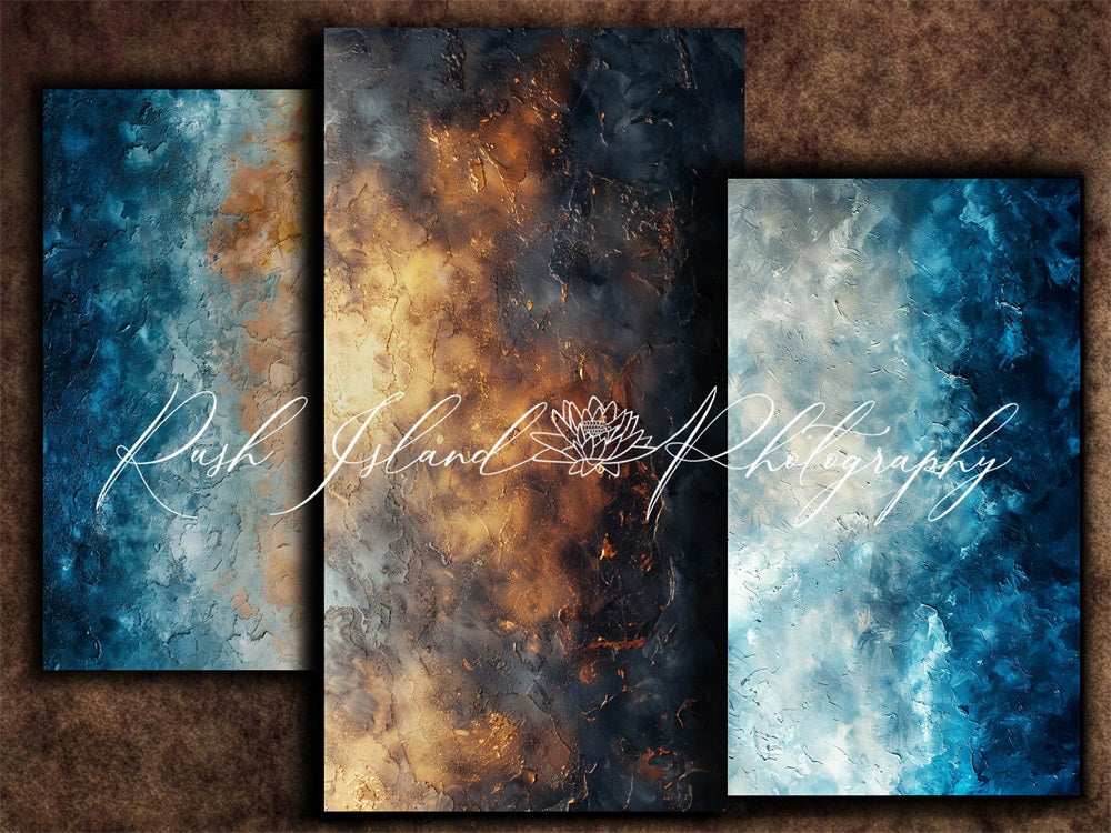 Kate Vintage Blaue und Goldene Metallwand Braun Wand Hintergrund entworfen von Laura Bybee - Kate Backdrop.de