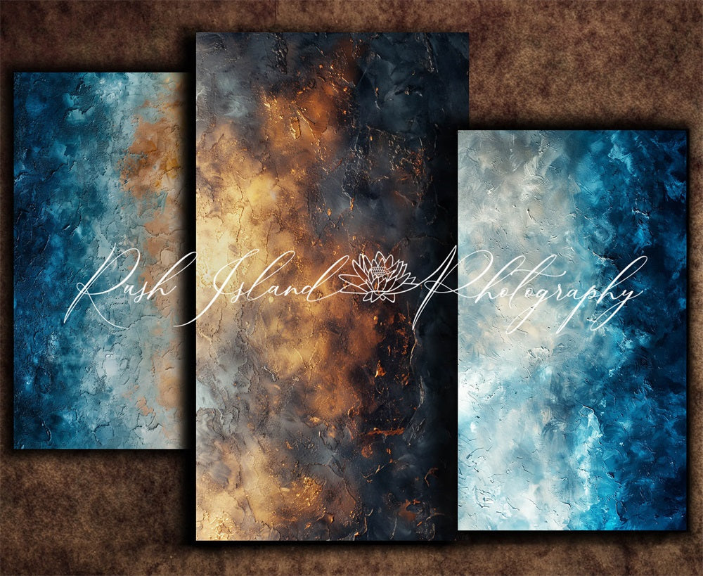 Kate Vintage Blaue und Goldene Metallwand Braun Wand Hintergrund entworfen von Laura Bybee - Kate Backdrop.de