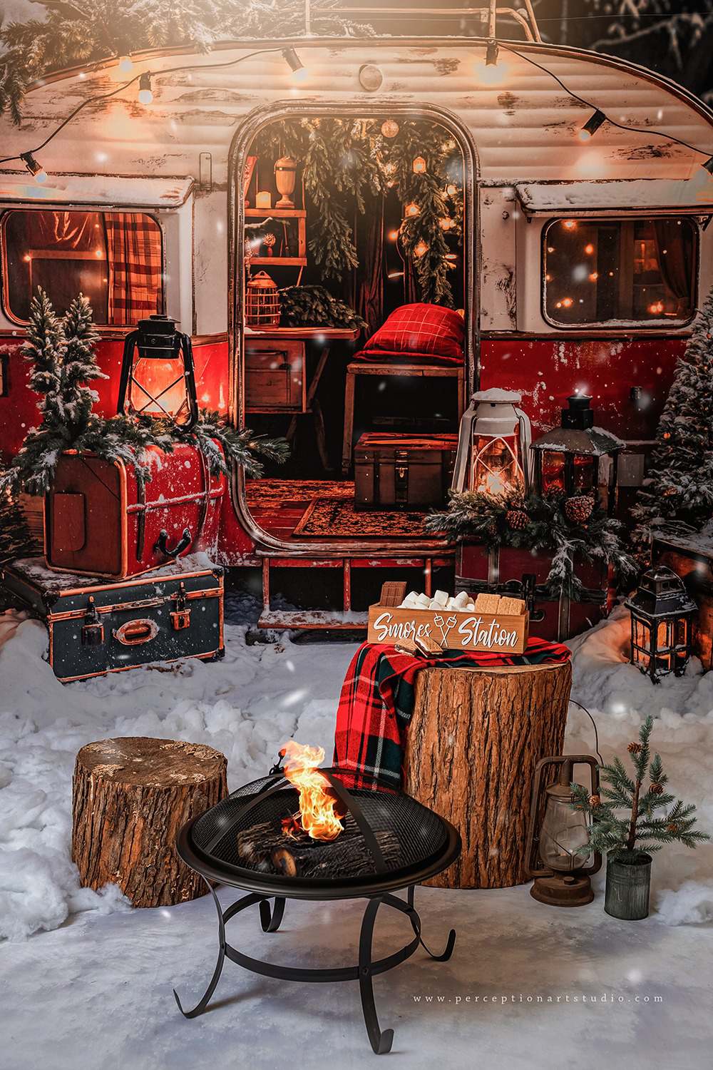 Kate Weihnachten Koffer Camping Auto Hintergrund entworfen von Emetselch - Kate Backdrop.de