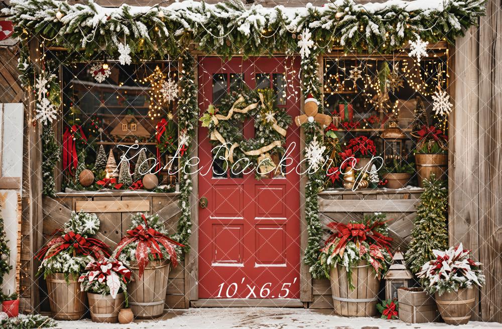 Kate Winter Land Rot Weihnachten Store Hintergrund entworfen von Emetselch - Kate Backdrop.de