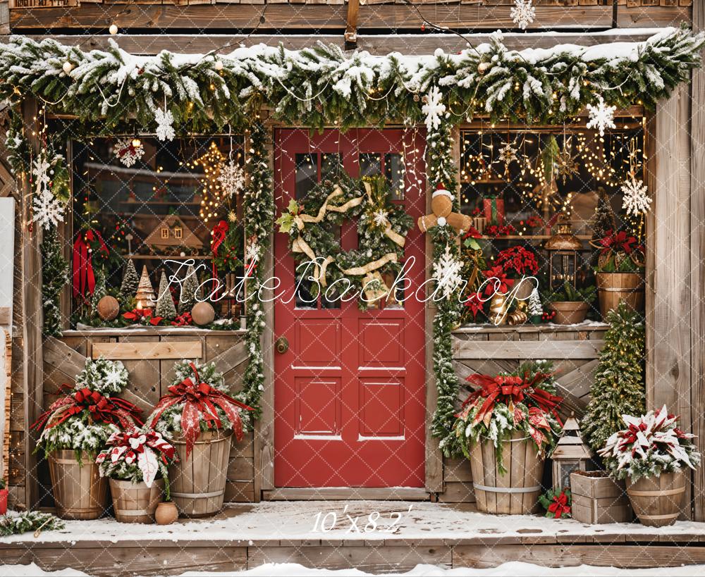 Kate Winter Land Rot Weihnachten Store Hintergrund entworfen von Emetselch - Kate Backdrop.de