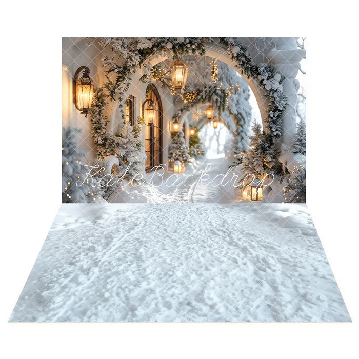 ⚡Blitzangebote #2-Kate Winter Retro Weihnachtsbogen Flur Hintergrund +Winter Weiß Schnee Boden Hintergrund - Kate Backdrop.de