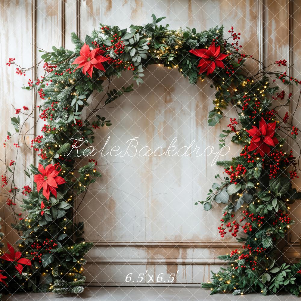 Kate Retro Weihnachten rote Blume Bogen Wand Hintergrund entworfen von Emetselch - Kate Backdrop.de