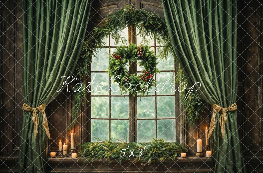 Kate Weihnachten grüner Vorhang Holzbogen Fenster Hintergrund entworfen von Emetselch - Kate Backdrop.de