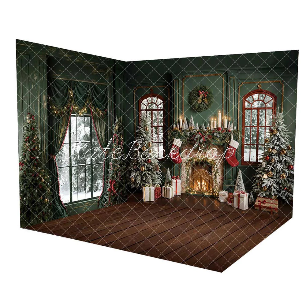 Kate Weihnachtsbaum Grüne Wand Fenster Zimmer Set (8ftx8ft&10ftx8ft&8ftx10ft) - Kate Backdrop.de
