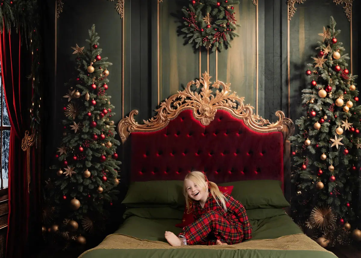 ⚡Blitzangebote #2-Kate Weihnachten Roter Vorhang Dunkelbraun Gerahmtes Fenster Zimmer Set - Kate Backdrop.de