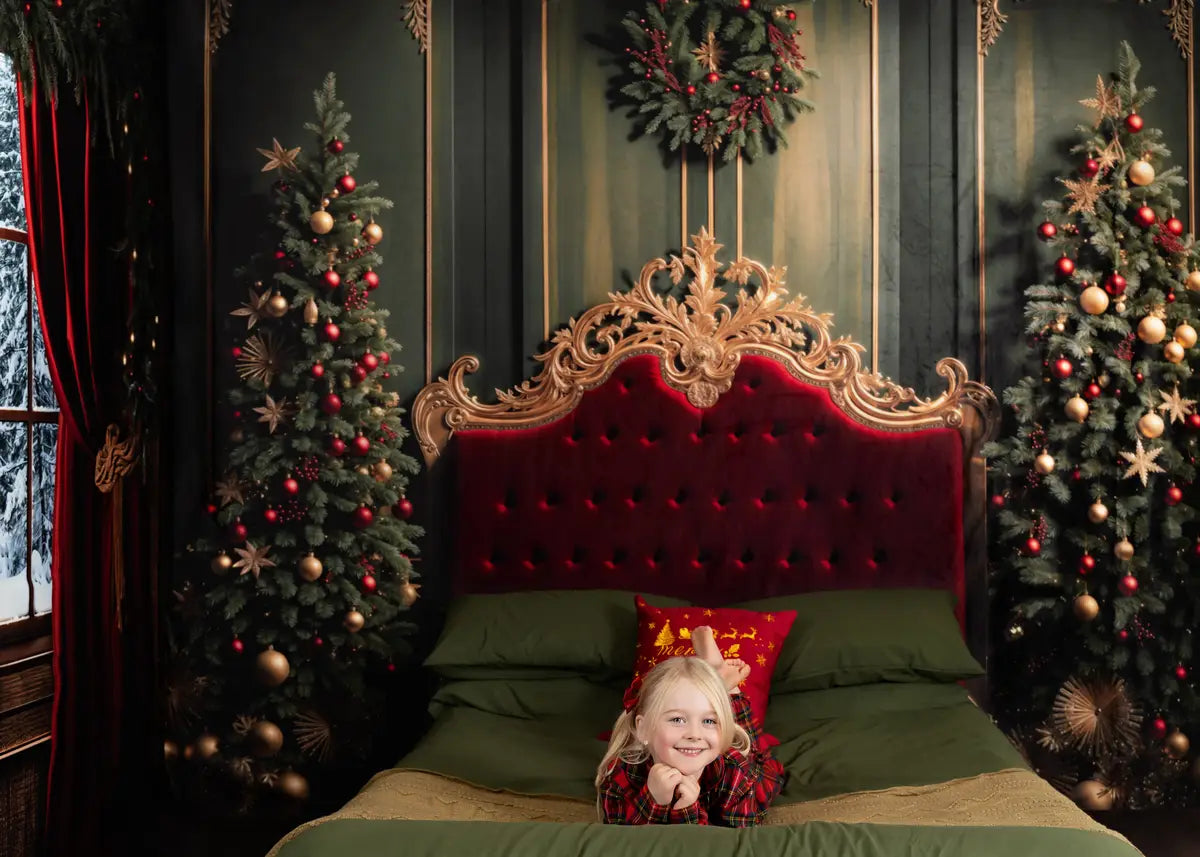 ⚡Blitzangebote #2-Kate Weihnachten Roter Vorhang Dunkelbraun Gerahmtes Fenster Zimmer Set - Kate Backdrop.de