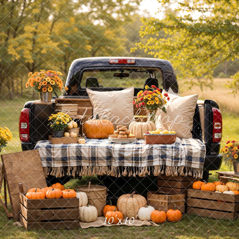 Kate Herbst Forest Colorful Flower Pumpkin Pillow Truck Hintergrund Entworfen von Emetselch - Kate Backdrop.de