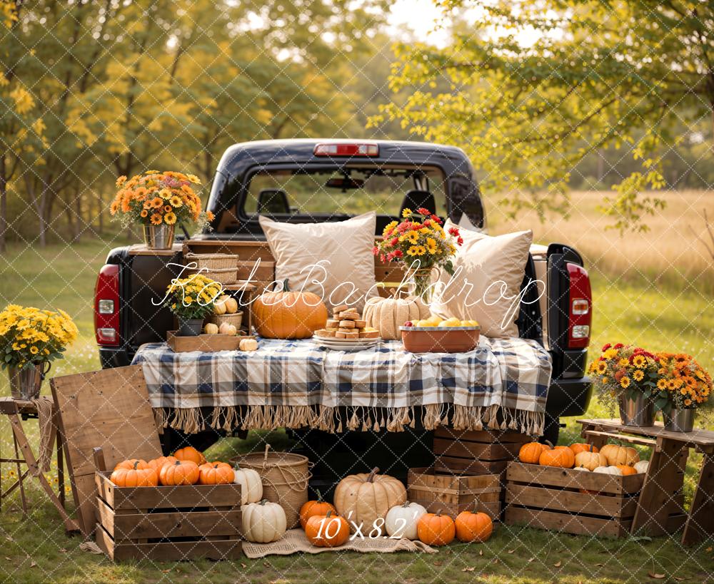 Kate Herbst Forest Colorful Flower Pumpkin Pillow Truck Hintergrund Entworfen von Emetselch - Kate Backdrop.de