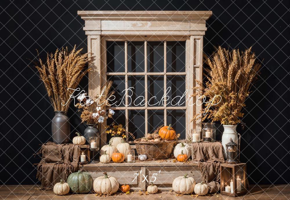 Kate Herbst Kürbis Braunes Fenster Hintergrund Entworfen von Emetselch - Kate Backdrop.de