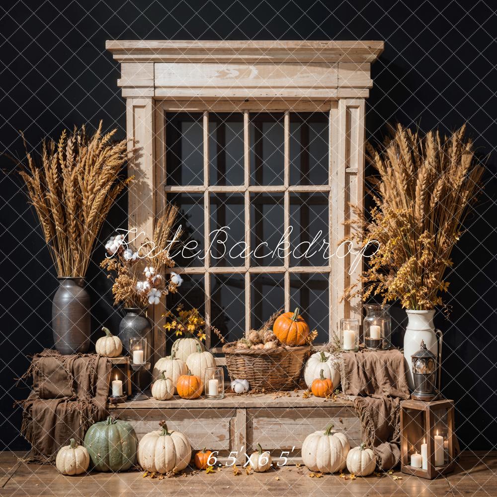 Kate Herbst Kürbis Braunes Fenster Hintergrund Entworfen von Emetselch - Kate Backdrop.de