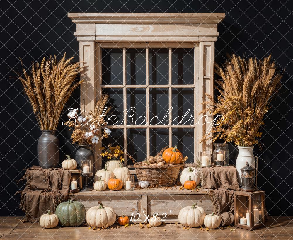 Kate Herbst Kürbis Braunes Fenster Hintergrund Entworfen von Emetselch - Kate Backdrop.de