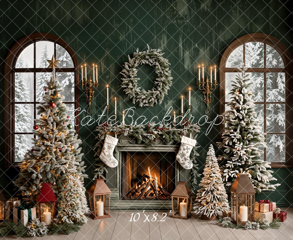 Kate Weihnachten grün Kamin gewölbten Fenster Hintergrund entworfen von Emetselch - Kate Backdrop.de