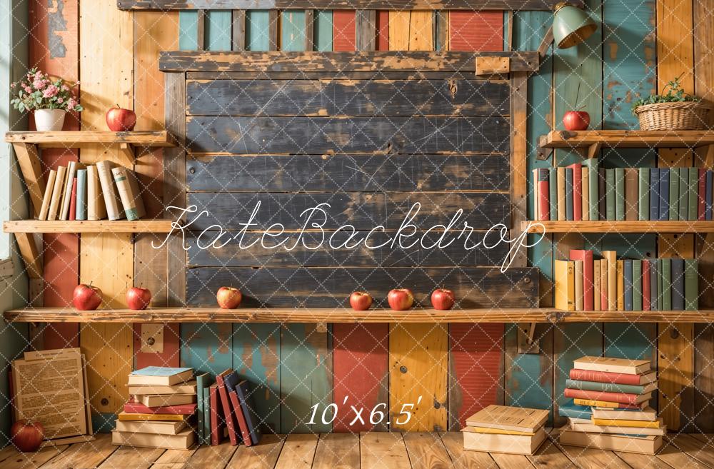 Kate Zurück zur Schule Bücherregal Tafel Hintergrund entworfen von Emetselch - Kate Backdrop.de