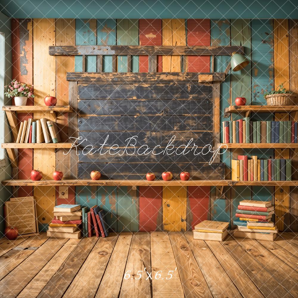 Kate Zurück zur Schule Bücherregal Tafel Hintergrund entworfen von Emetselch - Kate Backdrop.de