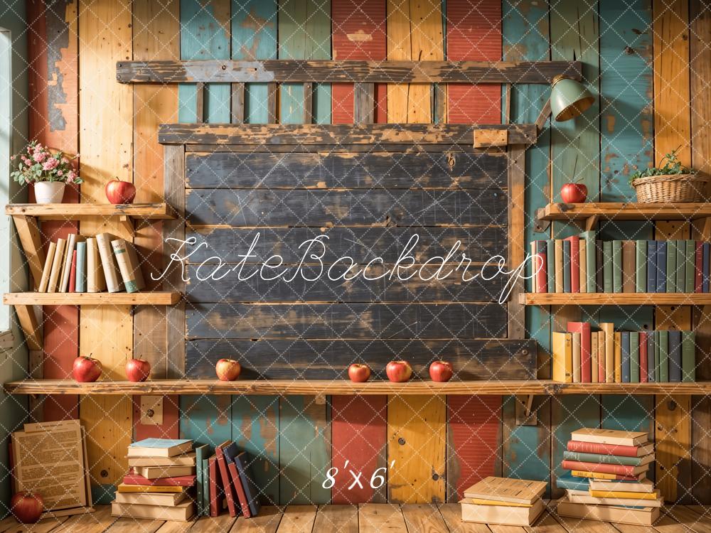 Kate Zurück zur Schule Bücherregal Tafel Hintergrund entworfen von Emetselch - Kate Backdrop.de