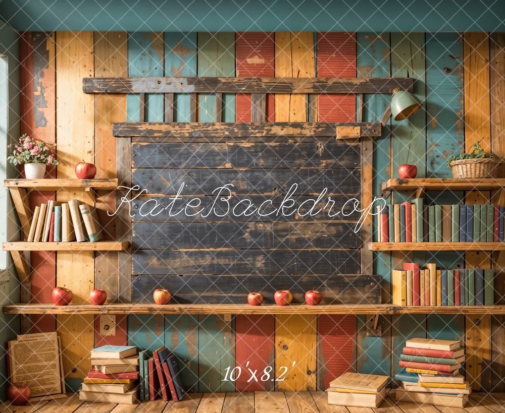 Kate Zurück zur Schule Bücherregal Tafel Hintergrund entworfen von Emetselch - Kate Backdrop.de