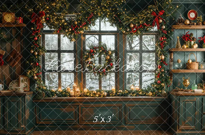 Kate Weihnachten Vintage Grün Küche Hintergrund entworfen von Emetselch - Kate Backdrop.de