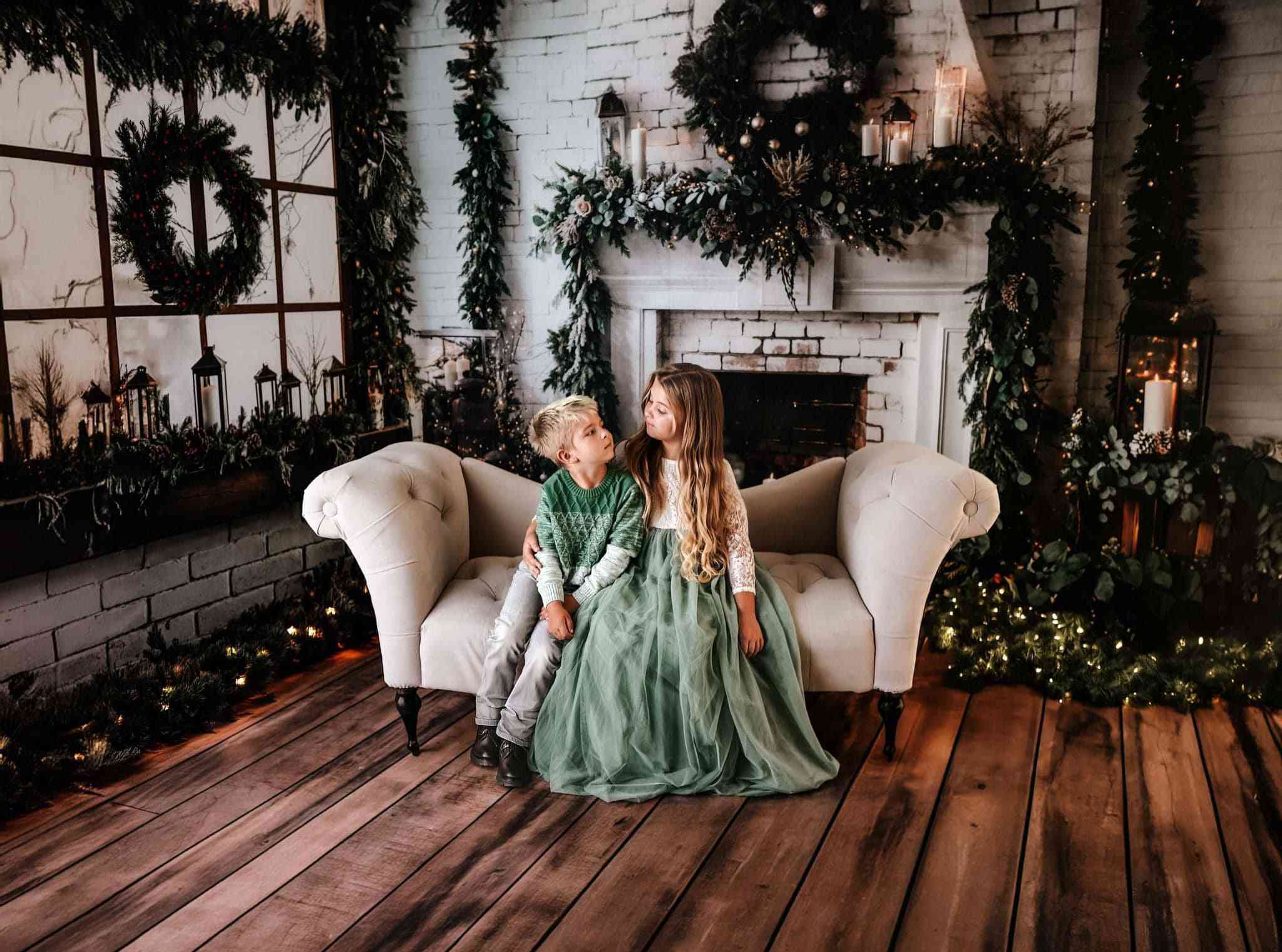 ⚡Blitzangebote #4-Kate Christmas Weißer Backsteinkamin Fenster Zimmer Set - Kate Backdrop.de