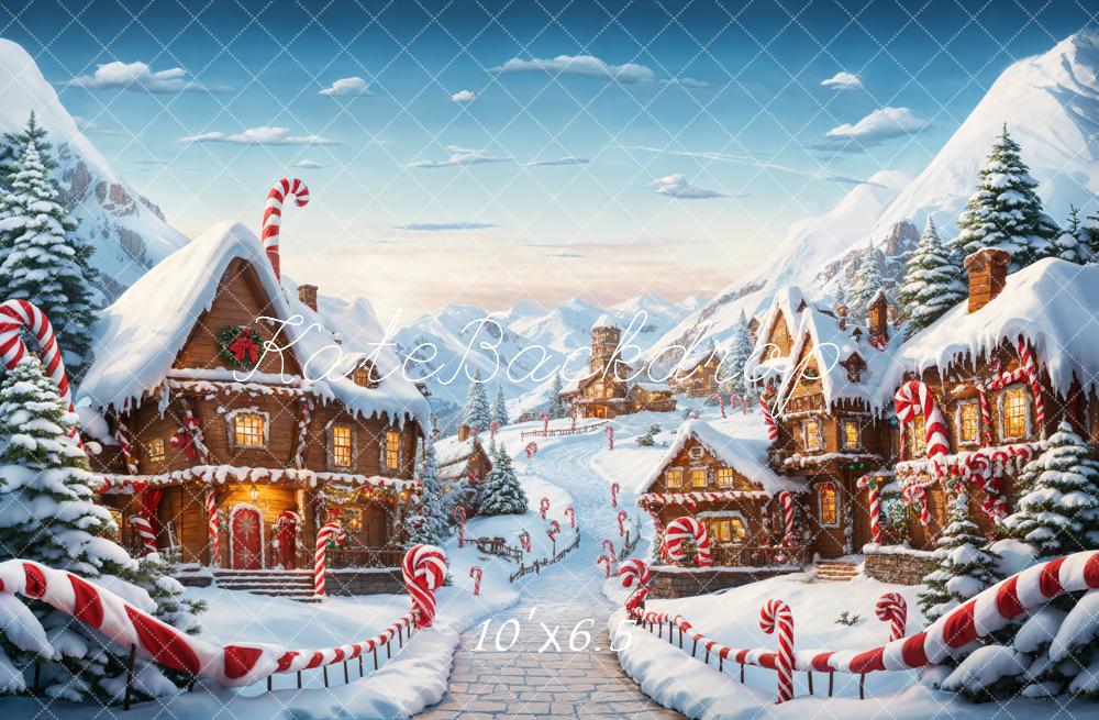 Kate Weihnachten Fantasie Cartoon Lebkuchenstadt Hintergrund Entworfen von Emetselch - Kate Backdrop.de