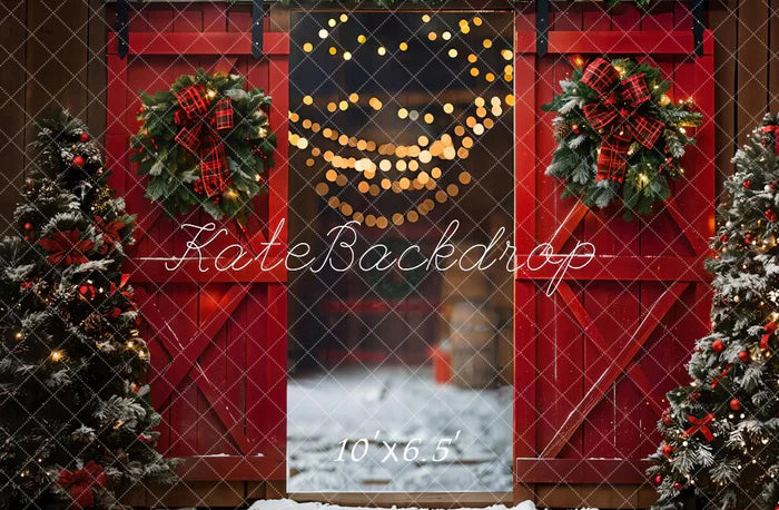 Kate Weihnachtsnacht Rote Scheunentür Kulisse entworfen von Emetselch - Kate Backdrop.de