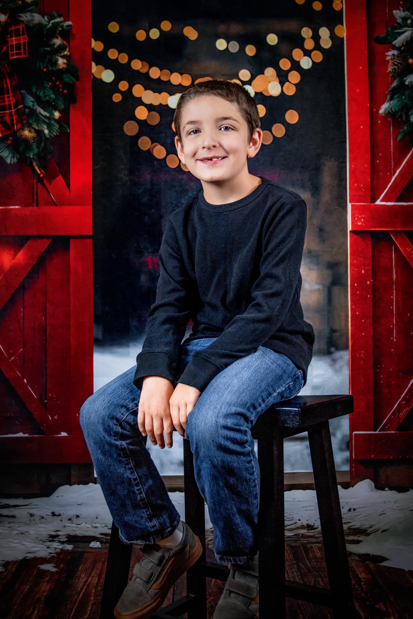 Kate Weihnachtsnacht Rote Scheunentür Kulisse entworfen von Emetselch - Kate Backdrop.de