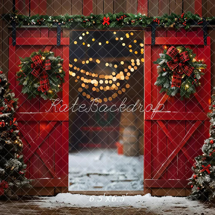 Kate Weihnachtsnacht Rote Scheunentür Kulisse entworfen von Emetselch - Kate Backdrop.de