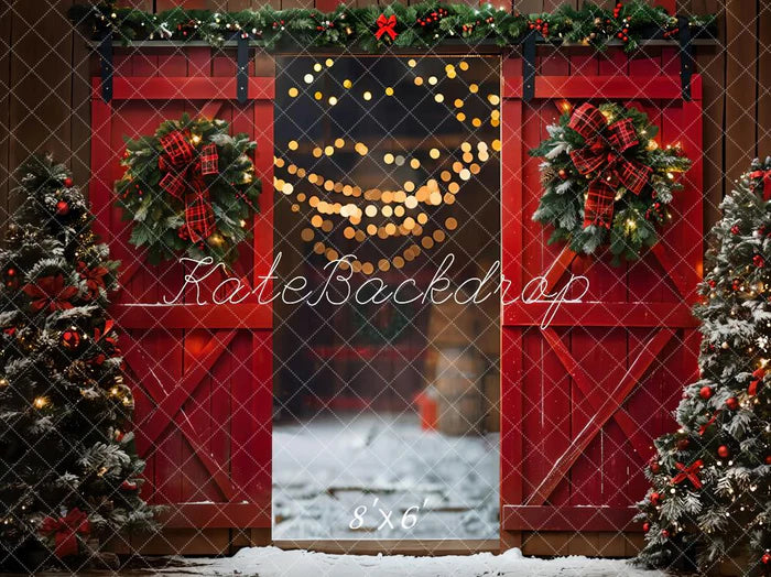 Kate Weihnachtsnacht Rote Scheunentür Kulisse entworfen von Emetselch - Kate Backdrop.de