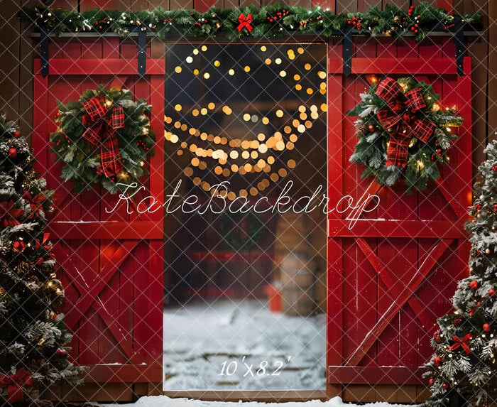 Kate Weihnachtsnacht Rote Scheunentür Kulisse entworfen von Emetselch - Kate Backdrop.de