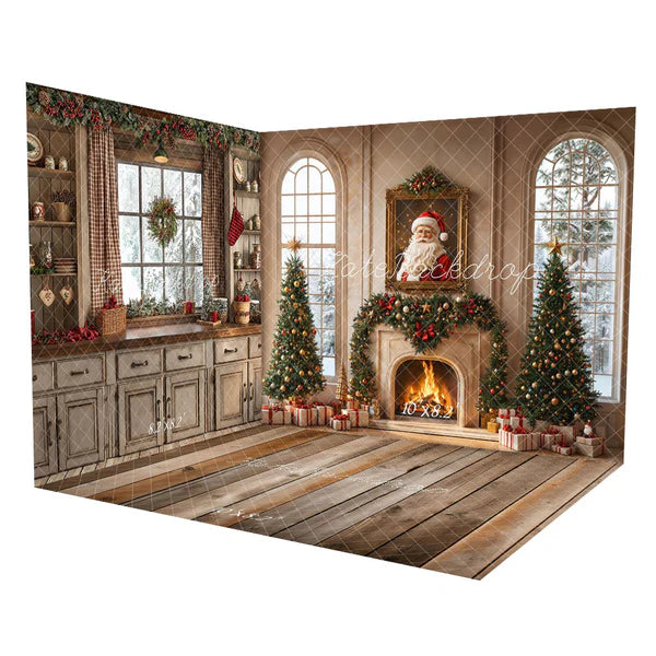 Kate Weihnachten -Baum Kamin Weihnachtsmann Portrait Vintage Fenster Zimmer Set(8ftx8ft&10ftx8ft&8ftx10ft) - Kate Backdrop.de